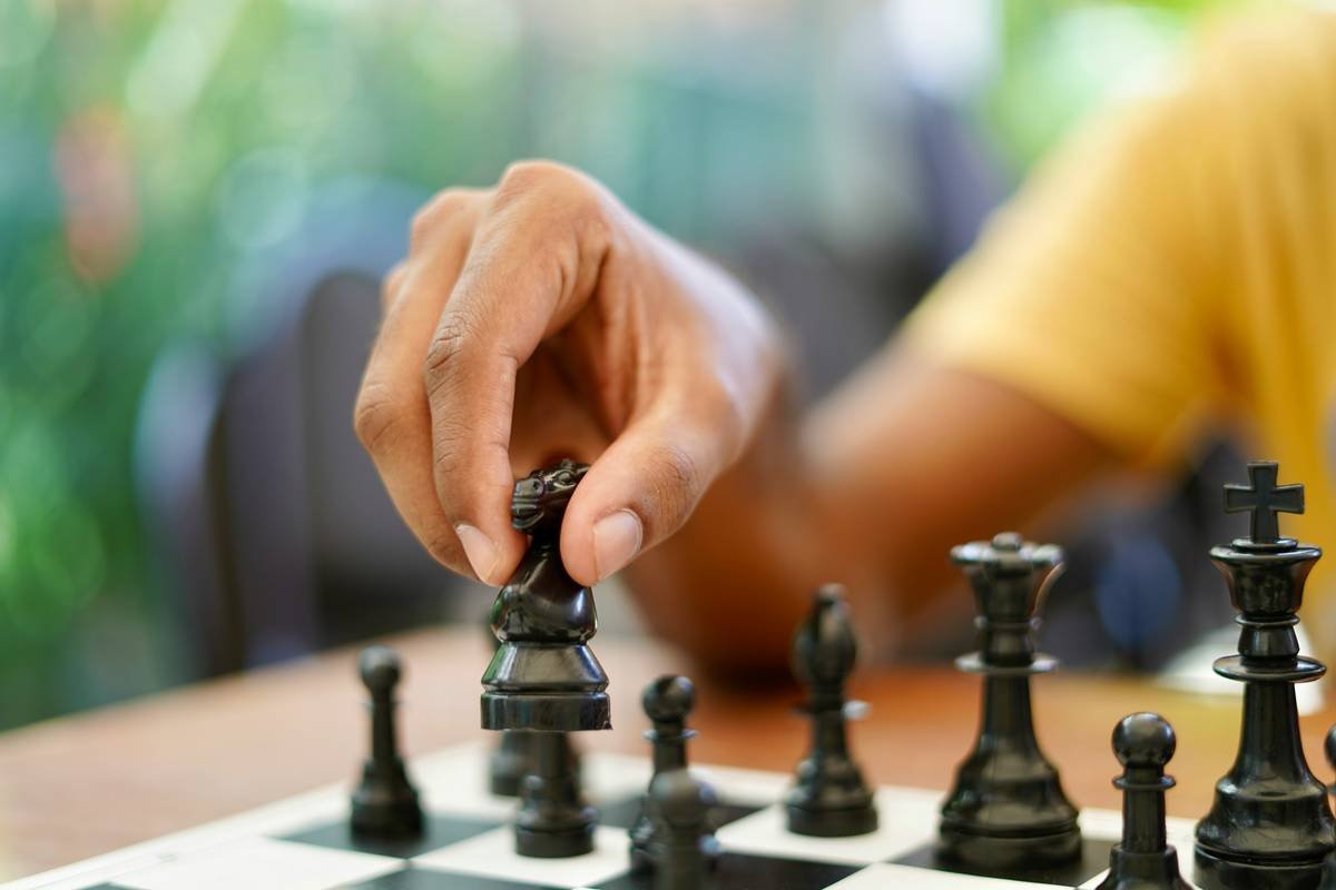 Chess game being played